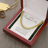 "In A World Of Strangers" Son Engagement Necklace Gift From Mom Dad Parents Cuban Link Chain Jewelry Box