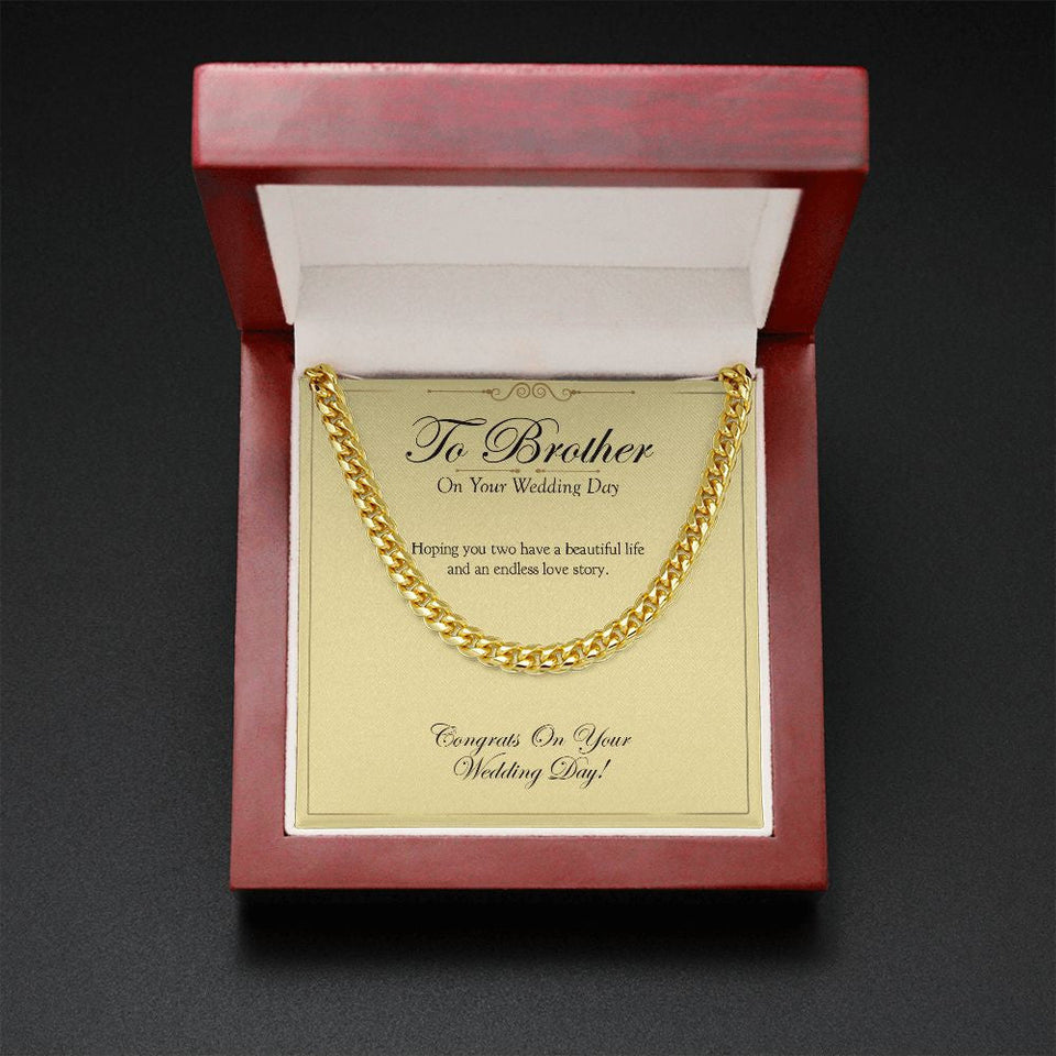 "Endless Love Story" Brother Wedding Day Necklace Gift From Sister Sibling Cuban Link Chain Jewelry Box