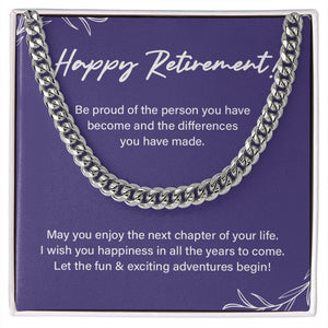 "Next Chapter Of Your Life" Happy Retirement Necklace Gift From Children Grandchildren Colleague Co-workers Friends Cuban Link Chain Jewelry Box