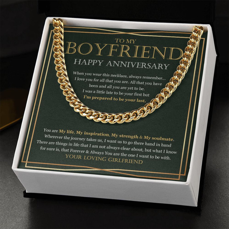 "Forever And Always" Boyfriend Anniversary Necklace Gift From Girlfriend Cuban Link Chain Jewelry Box