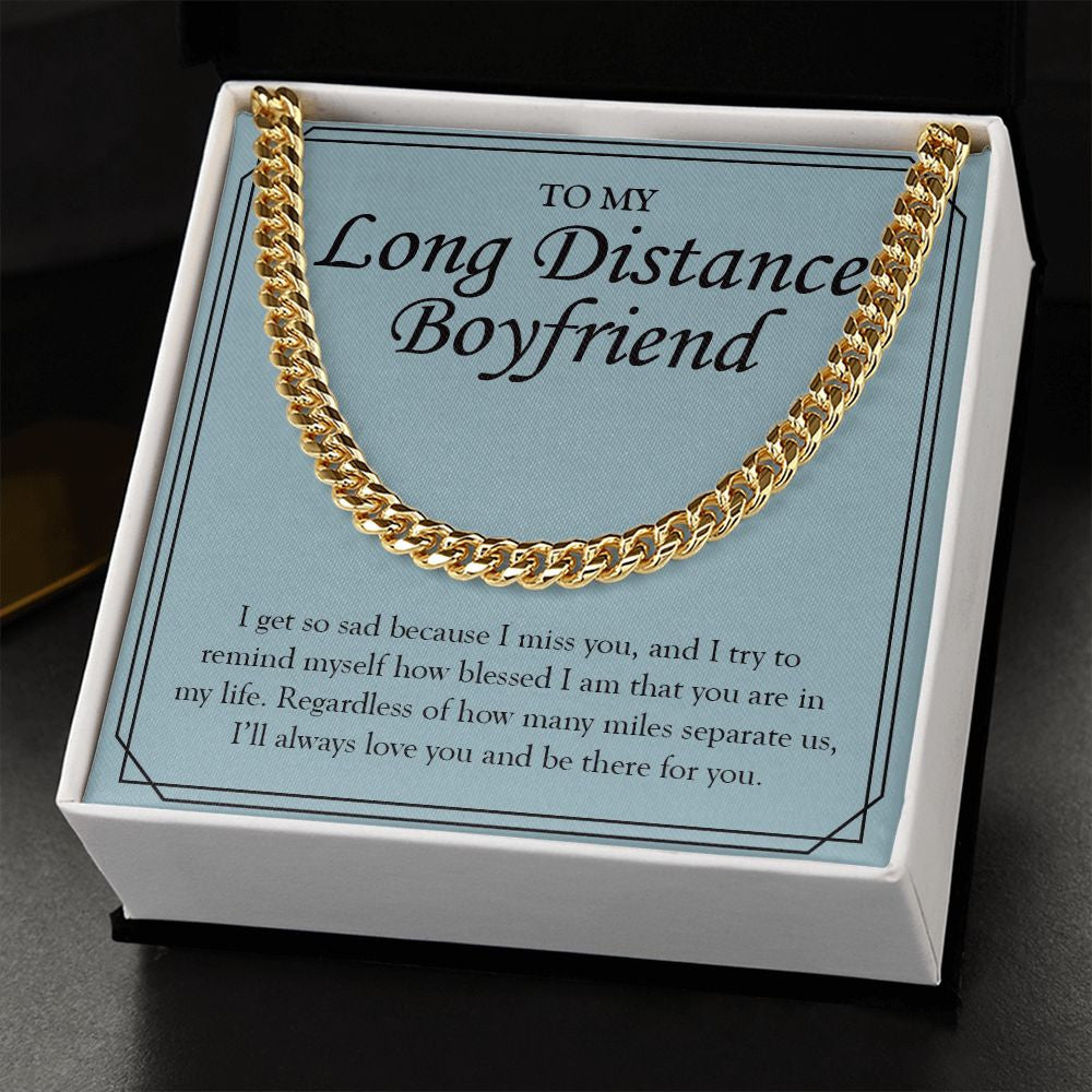 "Always Be There For You" Long-Distance Boyfriend Necklace Gift From Girlfriend Cuban Link Chain Jewelry Box Anniversary Valentines Birthday Christmas