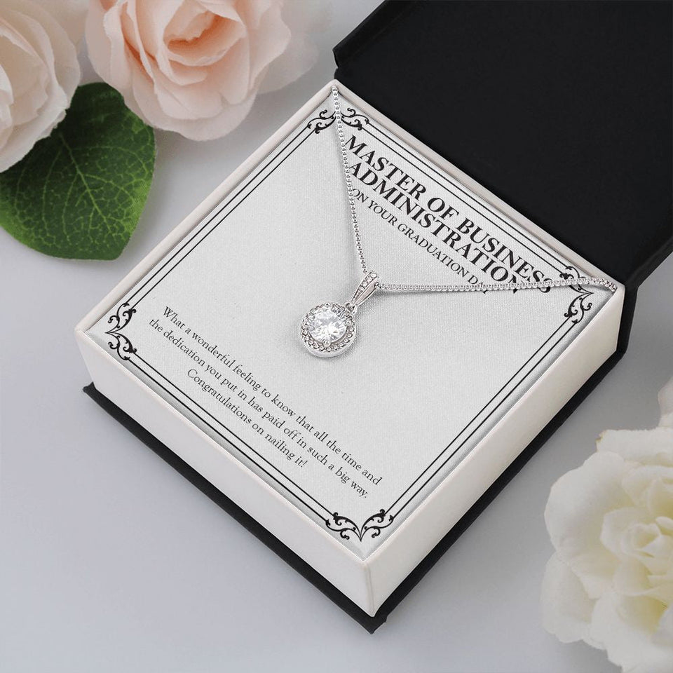 "Time And Dedication" Master of Business Administration Graduation Necklace Gift From Mom Dad Sister Brother Bestfriend Teacher Eternal Hope Pendant Jewelry Box