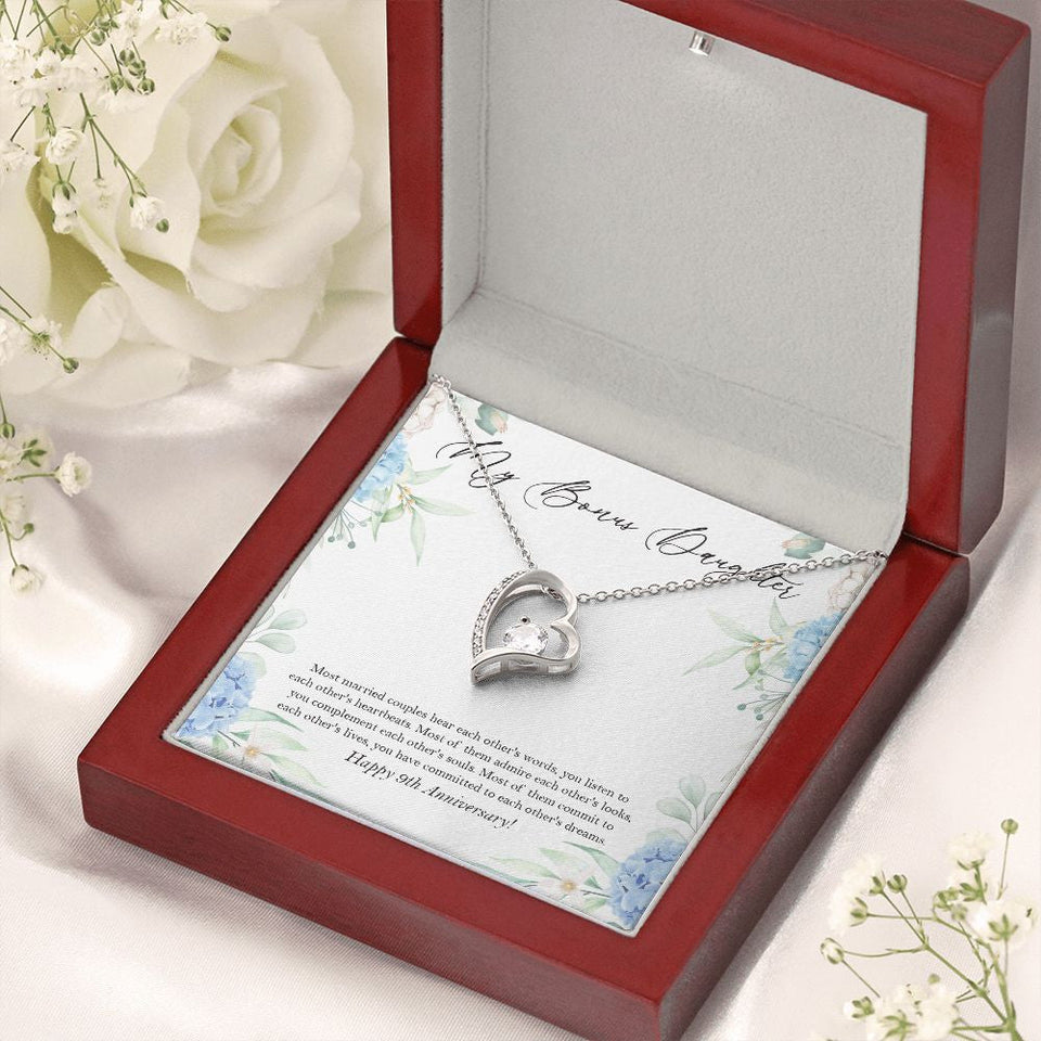 "Commit Each Other Lives" Bonus Daughter 9th Wedding Anniversary Necklace Gift From Dad Mom Forever Love Pendant Jewelry Box