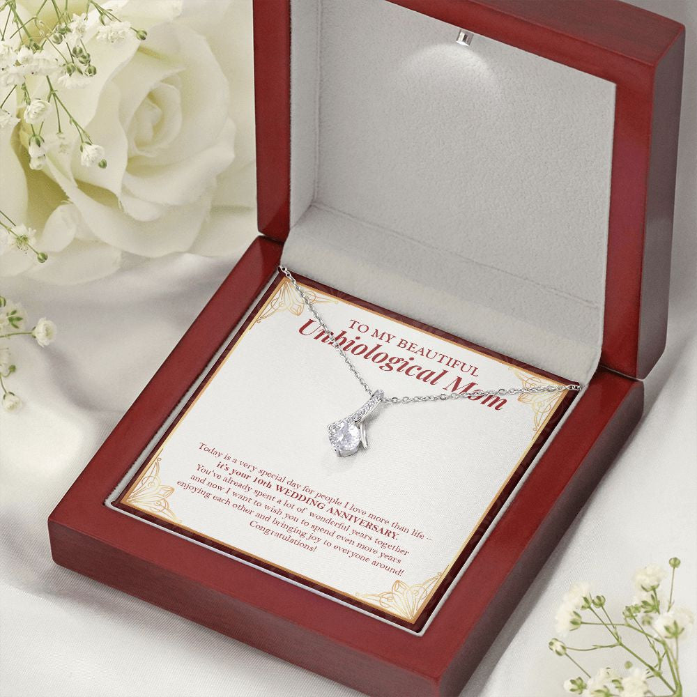 "Special Day For People I Love" Beautiful Unbiological Mom 10th Wedding Anniversary Necklace Gift From Daughter Son Alluring Beauty Pendant Jewelry Box