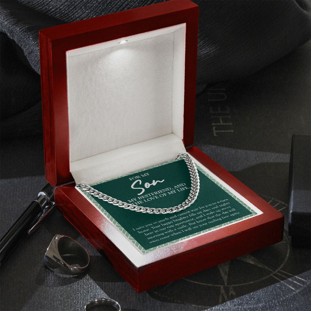 "Your Smiling Face Again" Long-Distance Son Necklace Gift From Mom Dad Cuban Link Chain Jewelry Box Birthday Christmas Thanksgiving Graduation