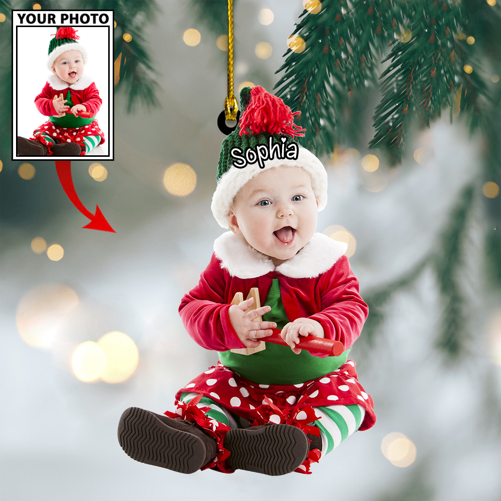 Ornament - Custom Baby Cute Photo With Name for Merry Christmas Ornament LTP01