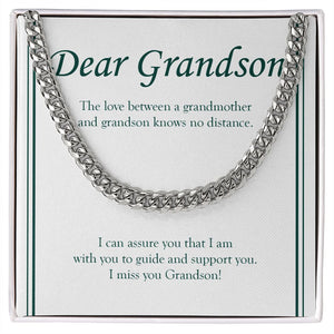 "To Guide And Support You" Long-Distance Grandson Necklace Gift From Grandpa Grandma Cuban Link Chain Jewelry Box Birthday Christmas Thanksgiving