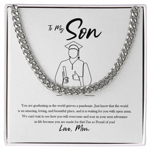 "Overcome And Soar" Son Graduation Necklace Gift From Mom Cuban Link Chain Jewelry Box