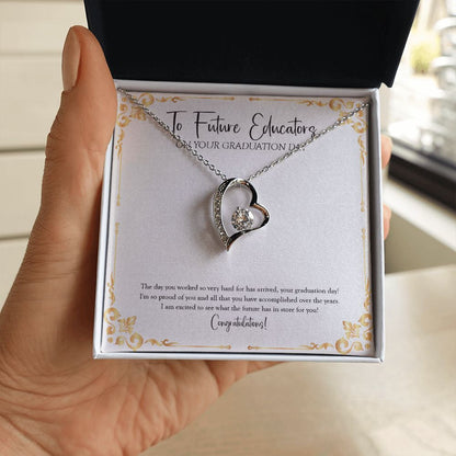 "The Future Has In Store For You" Future Educators Graduation Necklace Gift From Parents Mom Dad Bestfriend Teacher Grandma Grandpa Forever Love Pendant Jewelry Box