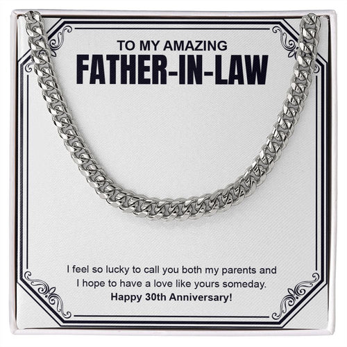 "I Feel So Lucky" Amazing Father In Law 30th Wedding Anniversary Necklace Gift From Daughter-In-Law Son-In-Law Cuban Link Chain Jewelry Box