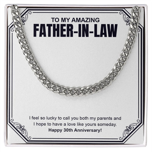 "I Feel So Lucky" Amazing Father In Law 30th Wedding Anniversary Necklace Gift From Daughter-In-Law Son-In-Law Cuban Link Chain Jewelry Box