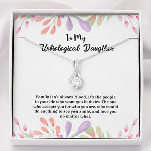 "Family Isn't Always Blood" Unbiological Daughter Necklace Gift From Step Mom Dad Alluring Beauty Jewelry Box Birthday Christmas Weddings Engagement Thanksgiving Mother's Day Graduation New Year