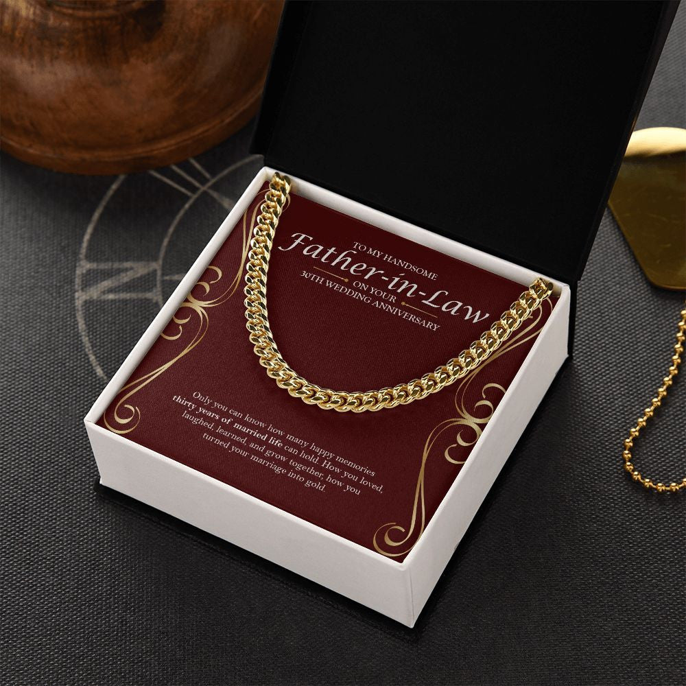 "Thirty Years Of Memories" Handsome Father In Law 30th Wedding Anniversary Necklace Gift From Son-In-Law Daughter-In-Law Cuban Link Chain Jewelry Box