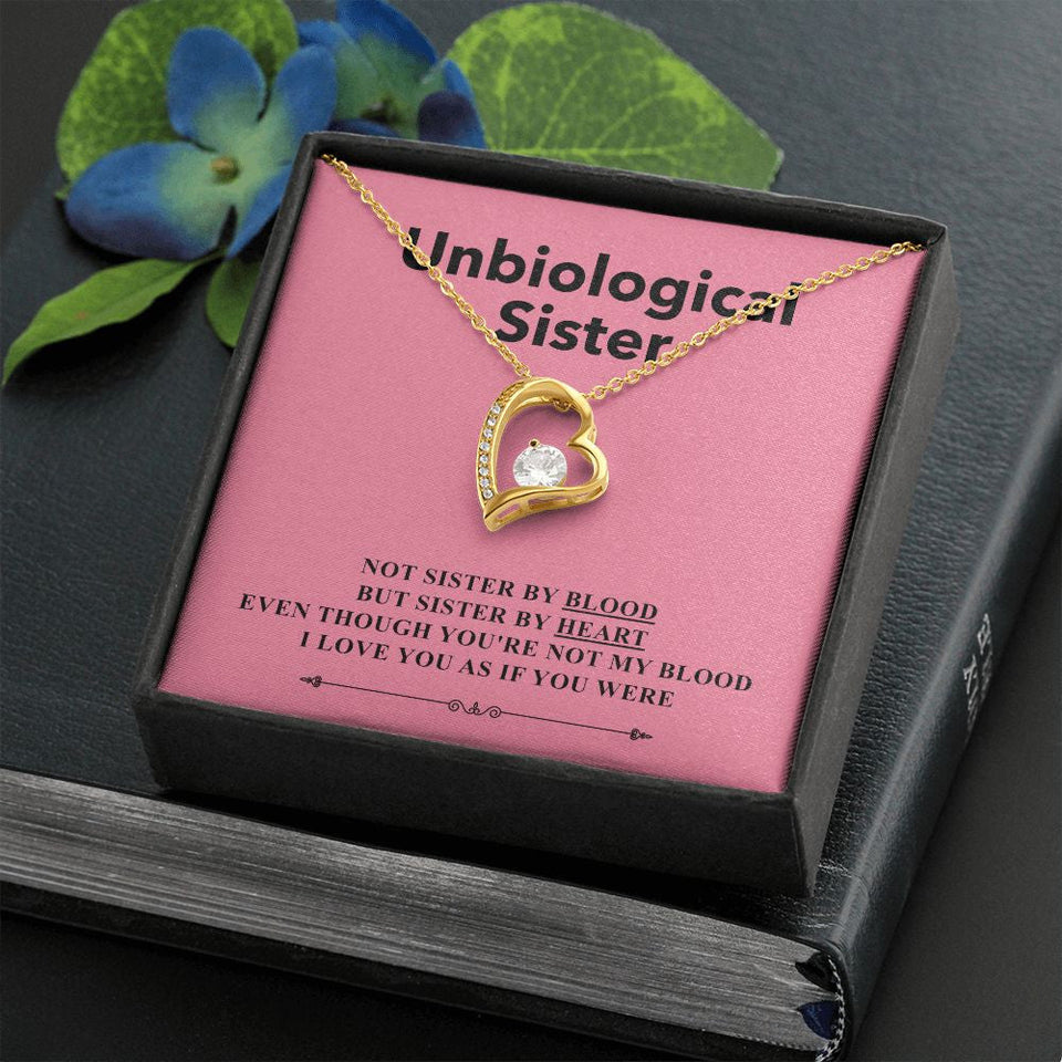 "Not My Blood" Unbiological Sister Necklace Gift From Step-Sister Bestfriend BFF Forever Love Pendant Jewelry Box Birthday New Year Christmas Graduation
