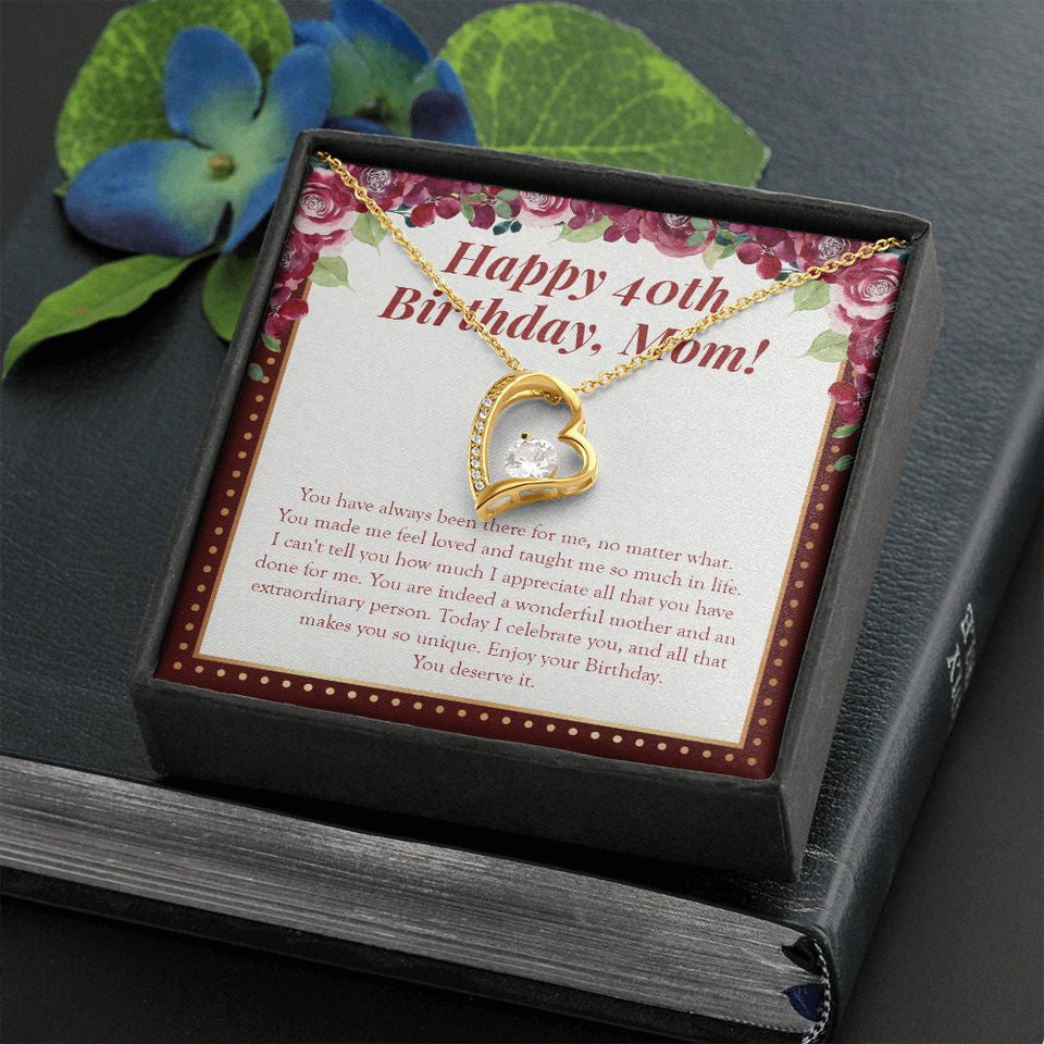 "Feel Loved And Taught" Mom 40th Birthday Necklace Gift From Daughter Son Forever Love Pendant Jewelry Box