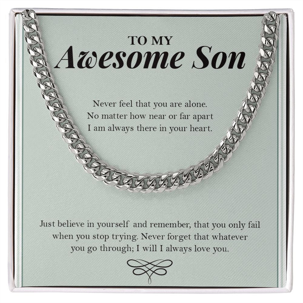"Always Loved You" Awesome Son Necklace Gift From Mom Dad Cuban Link Chain Jewelry Box Birthday Graduation Thanksgiving Christmas