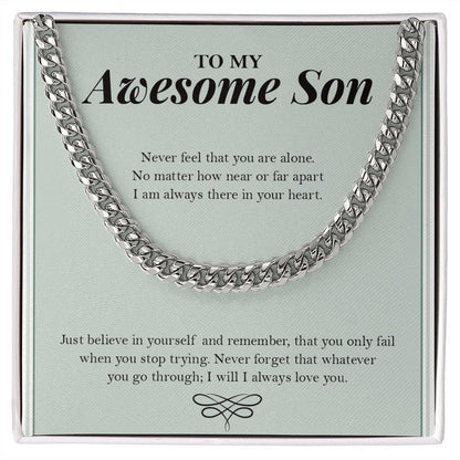 "Always Loved You" Awesome Son Necklace Gift From Mom Dad Cuban Link Chain Jewelry Box Birthday Graduation Thanksgiving Christmas
