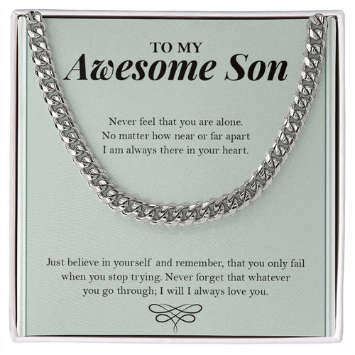 "Always Loved You" Awesome Son Necklace Gift From Mom Dad Cuban Link Chain Jewelry Box Birthday Graduation Thanksgiving Christmas