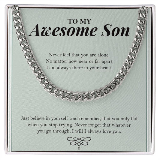 "Always Loved You" Awesome Son Necklace Gift From Mom Dad Cuban Link Chain Jewelry Box Birthday Graduation Thanksgiving Christmas