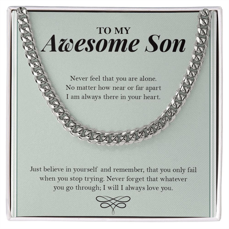 "Always Loved You" Awesome Son Necklace Gift From Mom Dad Cuban Link Chain Jewelry Box Birthday Graduation Thanksgiving Christmas