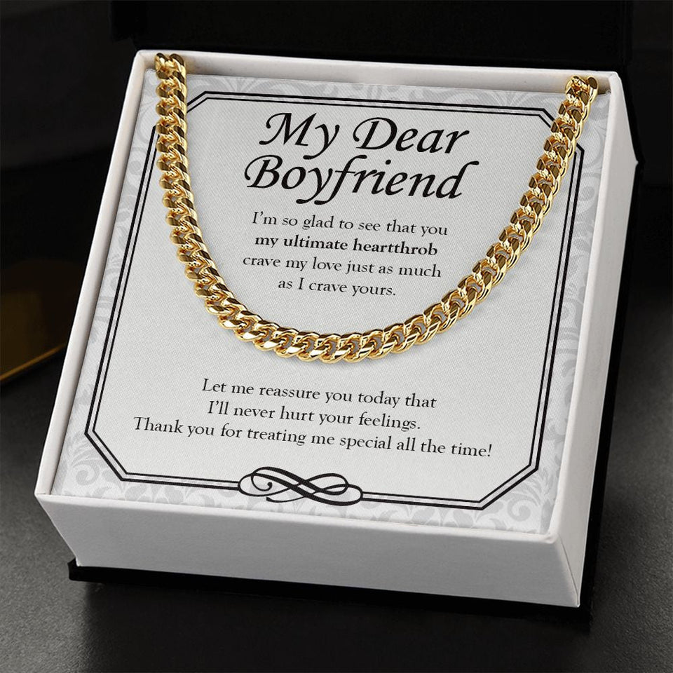 "My Ultimate Heartthrob" Boyfriend Necklace Gift From Girlfriend Cuban Link Chain Jewelry Box Anniversary Valentines Christmas Thanksgiving