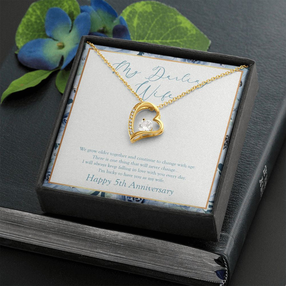 "Always Keep Falling" Darling Wife 5th Wedding Anniversary Necklace Gift  From Husband Forever Love Pendant Jewelry Box