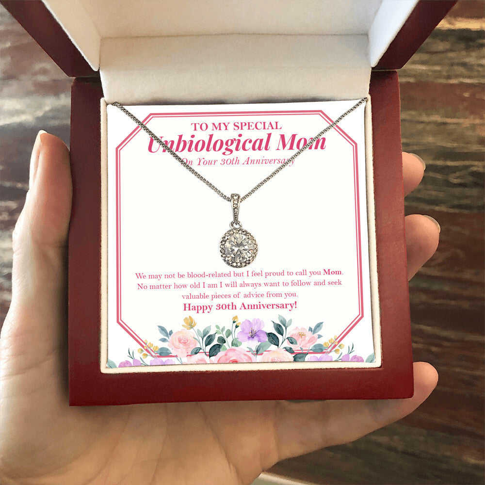 "Not Blood Related" Special Unbiological Mom 30th Wedding Anniversary Necklace Gift From Daughter Son Eternal Hope Pendant Jewelry Box