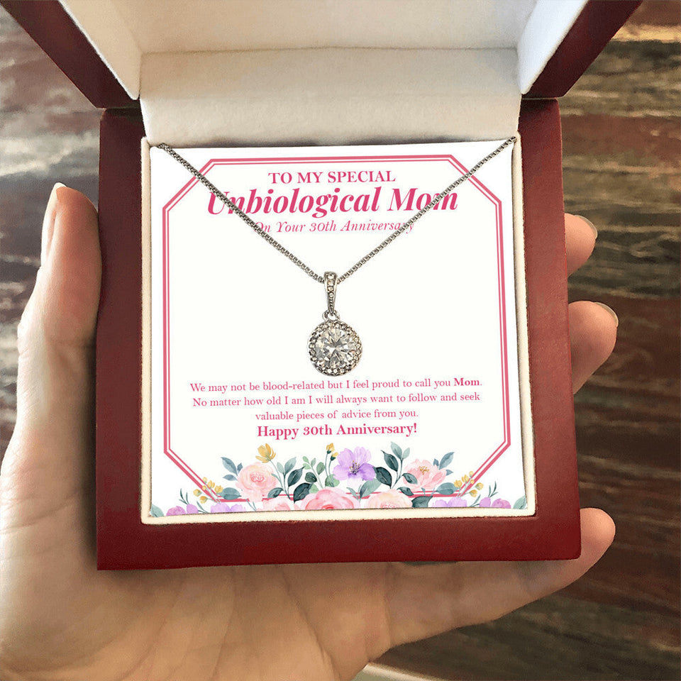 "Not Blood Related" Special Unbiological Mom 30th Wedding Anniversary Necklace Gift From Daughter Son Eternal Hope Pendant Jewelry Box