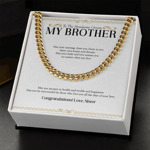 "Prosper In Health" Handsome Brother Wedding Day Necklace Gift From Sister Cuban Link Chain Jewelry Box