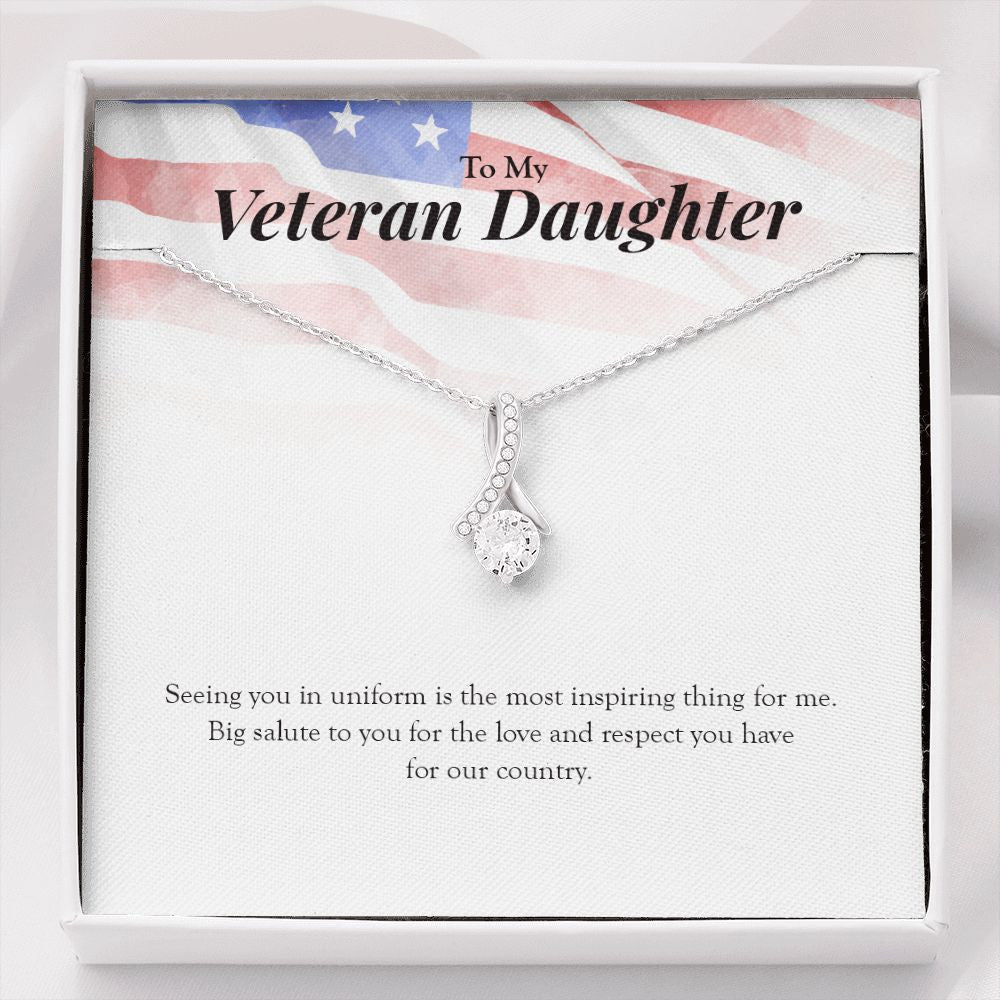 "Big Salute To You" Veteran Daughter Necklace Gift From Mom Dad Alluring Beauty Pendant Jewelry Box Deployment Veterans Day Thanksgiving