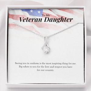 "Big Salute To You" Veteran Daughter Necklace Gift From Mom Dad Alluring Beauty Pendant Jewelry Box Deployment Veterans Day Thanksgiving