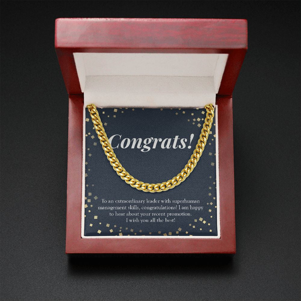 "An Extraordinary Leader" Job Promotion Necklace Gift From Colleagues Co-workers Cuban Link Chain Jewelry Box