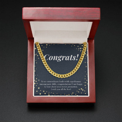 "An Extraordinary Leader" Job Promotion Necklace Gift From Colleagues Co-workers Cuban Link Chain Jewelry Box