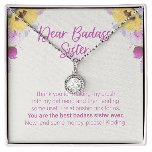 "Best Relationship Tips" Badass Sister Necklace Gift From Sis Brother Eternal Hope Pendant Jewelry Box Birthday Christmas Wedding Graduation
