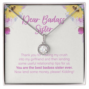 "Best Relationship Tips" Badass Sister Necklace Gift From Sis Brother Eternal Hope Pendant Jewelry Box Birthday Christmas Wedding Graduation
