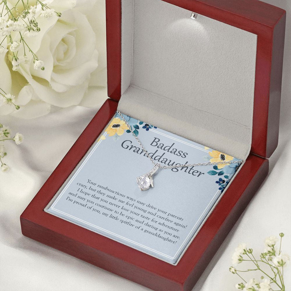 "Feel Young And Carefree" Badass Granddaughter Necklace Gift From Grandma Grandpa Alluring Beauty Pendant Jewelry Box Birthday Christmas Valentines New Year