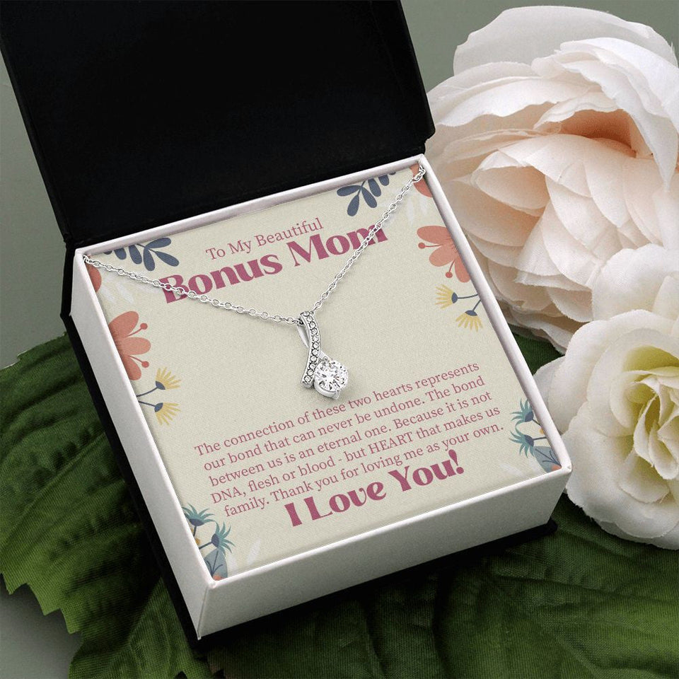 "Two Hearts" Beautiful Bonus Mom Necklace Gift From Daughter Son Alluring Beauty Pendant Jewelry Box Birthday Thanksgiving Mothers Day Christmas