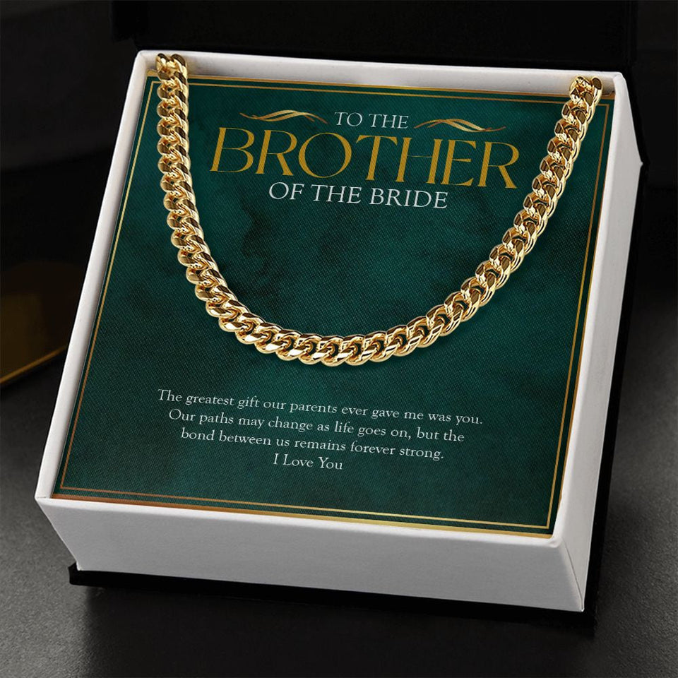 "Our Paths May Change" Brother of the Bride Wedding Day Necklace Gift Cuban Link Chain Jewelry Box