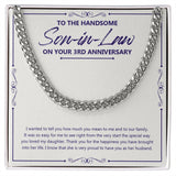 "So Easy To See" Handsome Son In Law 3rd Wedding Anniversary Necklace Gift From Mother-In-Law Father-In-Law Cuban Link Chain Jewelry Box