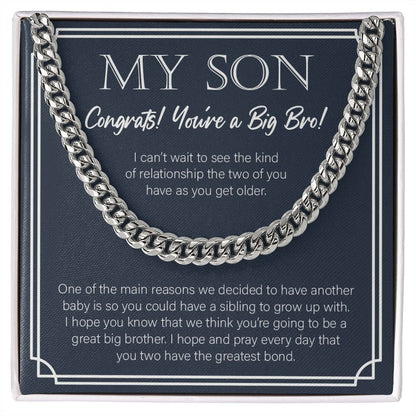 "Sibling To Grow Up With" Son Promoted To Big Bro Necklace Gift From Mom Dad Parents Cuban Link Chain Jewelry Box Birth Announcement Pregnancy Reveal