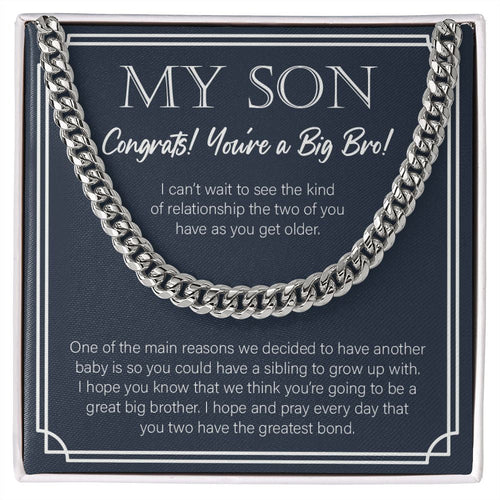 "Sibling To Grow Up With" Son Promoted To Big Bro Necklace Gift From Mom Dad Parents Cuban Link Chain Jewelry Box Birth Announcement Pregnancy Reveal