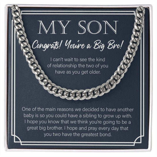 "Sibling To Grow Up With" Son Promoted To Big Bro Necklace Gift From Mom Dad Parents Cuban Link Chain Jewelry Box Birth Announcement Pregnancy Reveal