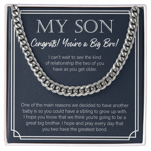 "Sibling To Grow Up With" Son Promoted To Big Bro Necklace Gift From Mom Dad Parents Cuban Link Chain Jewelry Box Birth Announcement Pregnancy Reveal