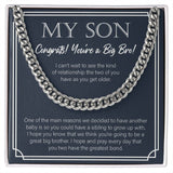 "Sibling To Grow Up With" Son Promoted To Big Bro Necklace Gift From Mom Dad Parents Cuban Link Chain Jewelry Box Birth Announcement Pregnancy Reveal