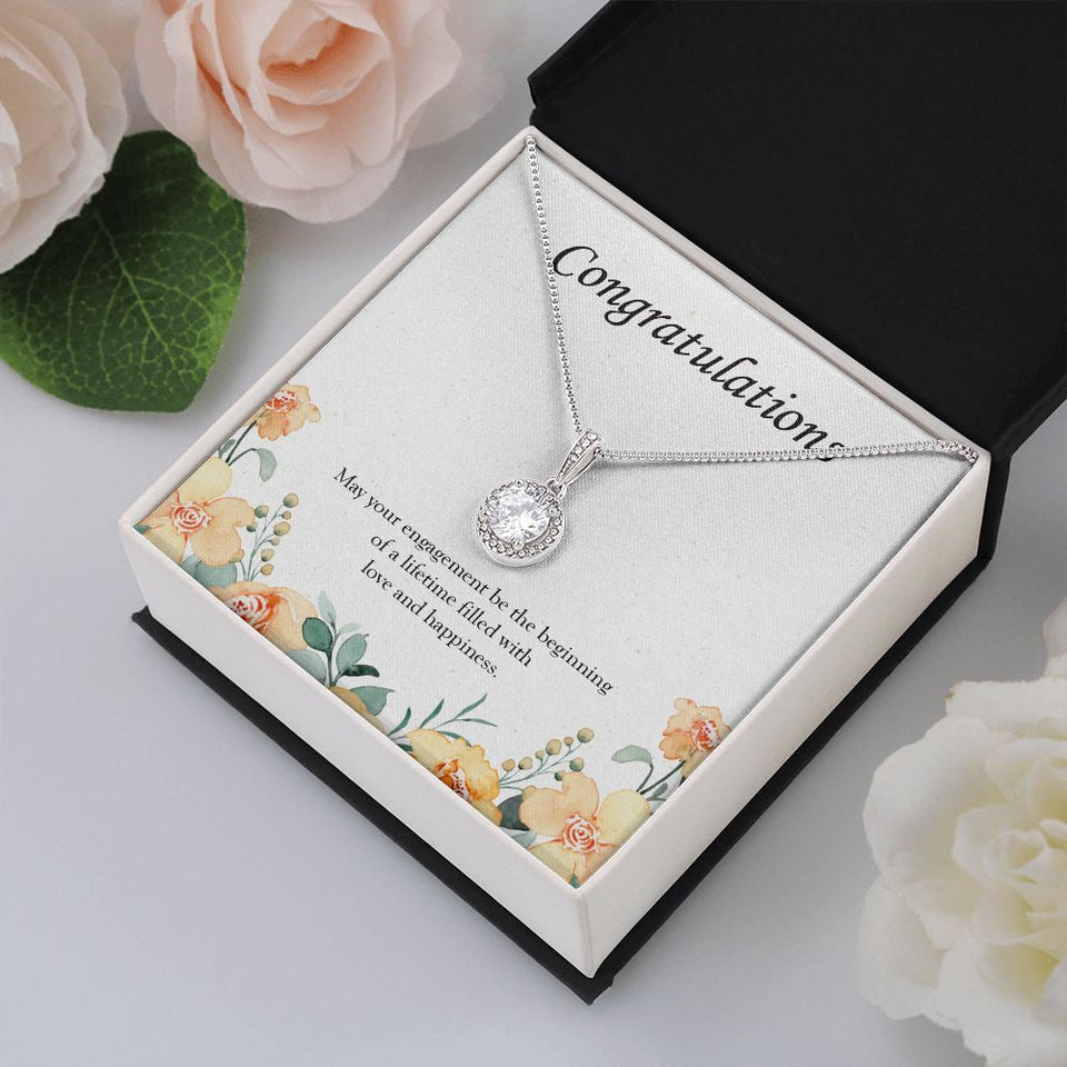 "Beginning Of A Lifetime" Engagement Necklace Gift From Mom Dad Bestfriend Grandma Grandpa Sister Brother Co-worker Eternal Hope Pendant Jewelry Box