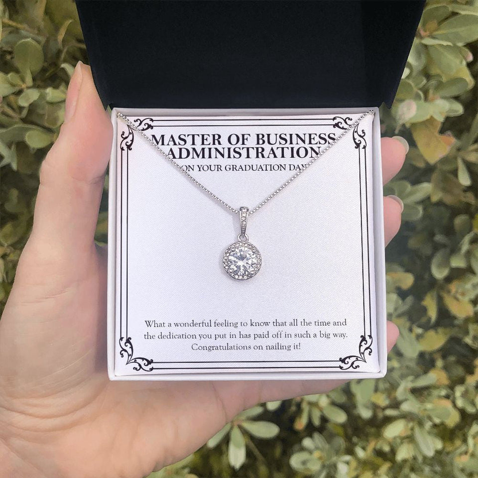 "Time And Dedication" Master of Business Administration Graduation Necklace Gift From Mom Dad Sister Brother Bestfriend Teacher Eternal Hope Pendant Jewelry Box