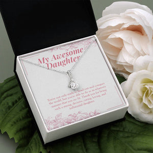 "Ready To Conquer The World" Awesome Daughter Necklace Gift From Mom Dad Alluring Beauty Pendant Jewelry Box Birthday Graduation Christmas Wedding