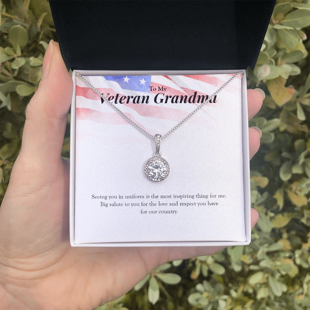 "Big Salute To You" Veteran Grandma Necklace Gift From Granddaughter Grandson Eternal Hope Pendant Jewelry Box Veterans Day Deployment Thanksgiving