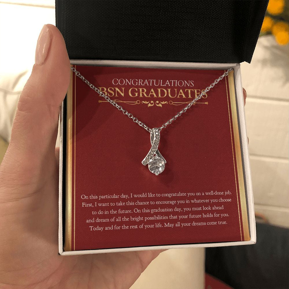 "Dreams Come True" BSN Graduation Necklace Gift From Mom Dad Teachers Bestfriend Family Alluring Beauty Pendant Jewelry Box