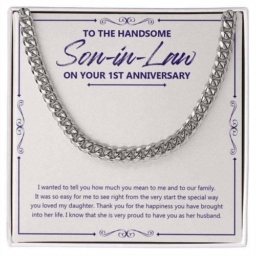 "Happiness You Brought" Handsome Son In Law 1st Wedding Anniversary Necklace Gift From Mother-In-Law Father-In-Law Cuban Link Chain Jewelry Box